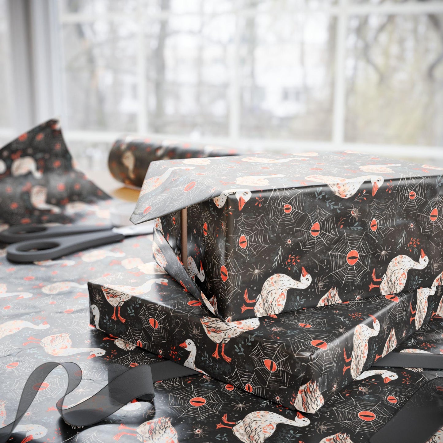 Halloween Goose Gift Wrap for Boo Baskets & Spooky Surprises | Spooky Goose Wrapping Paper for Halloween and October Gifting