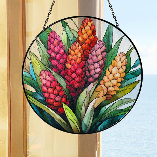 Tropical Ginger Flower Stained Glass Suncatcher, Tropical Home Style, Gift for Gardeners, Nature Lovers Gift, Tropical Ginger Lovers Gift