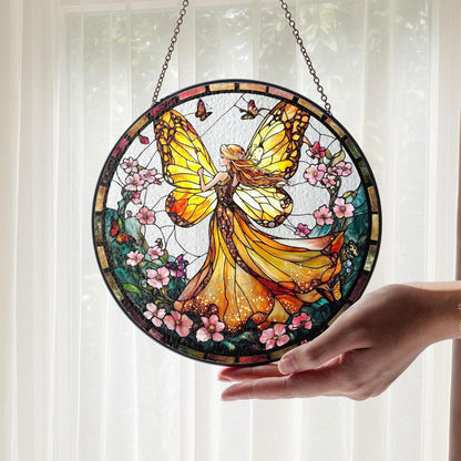 Fairy With Cherry Blossum SUNCATCHER, Fairy LightCatcher Window Hanging, Fantasy Home Decor, Garden Decor, Gift for Mom, Fairy Lover Gift