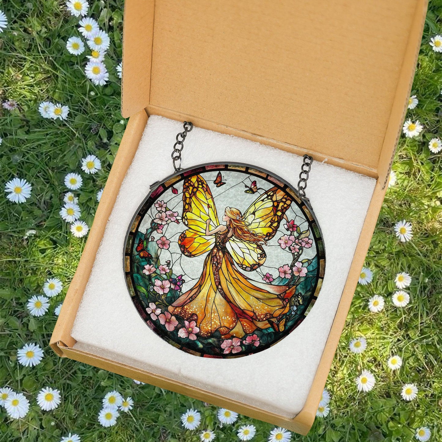 Fairy With Cherry Blossum SUNCATCHER, Fairy LightCatcher Window Hanging, Fantasy Home Decor, Garden Decor, Gift for Mom, Fairy Lover Gift