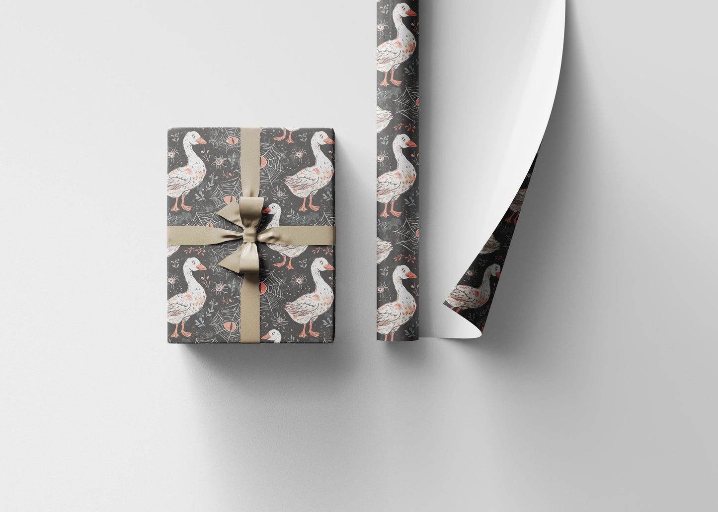 Halloween Goose Gift Wrap for Boo Baskets & Spooky Surprises | Spooky Goose Wrapping Paper for Halloween and October Gifting