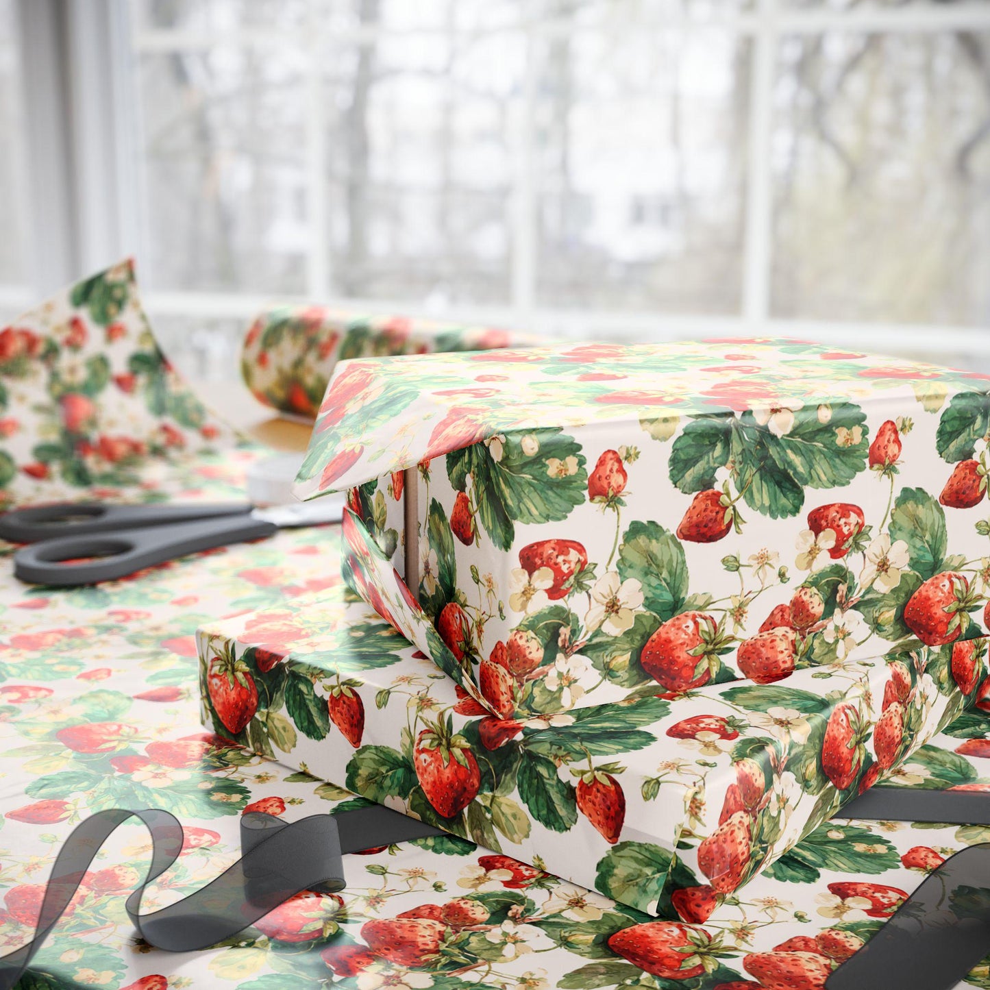 Strawberry Wrapping Paper for Baby Girl Shower Gifts | Sweet Berry Gift Wrap Sheets for Moms | Cute Party Packaging