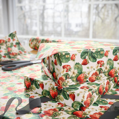 Strawberry Wrapping Paper for Baby Girl Shower Gifts | Sweet Berry Gift Wrap Sheets for Moms | Cute Party Packaging