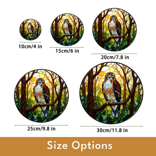 Majestic hawk in forest stained glass suncatcher bird window decor gift for dad or nature lover