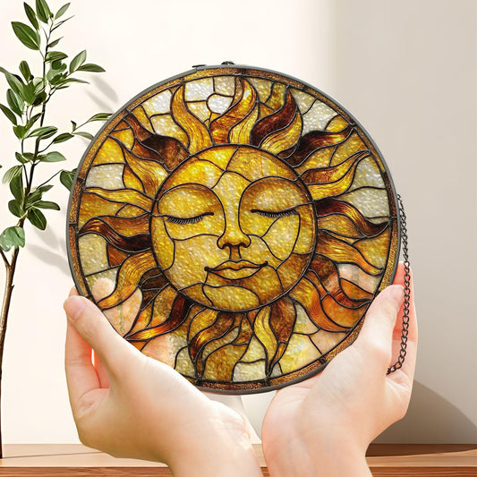 Golden Sun Face Stained Glass Suncatcher,  Boho Window Hanging for Spiritual Home, Sun Decor, Gift for Nature Lovers, Astrology Lovers Gift