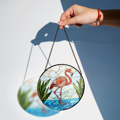 Pink Flamingo Stained Glass Suncatcher Window Decor for Nature Lovers Mothers Day Gift