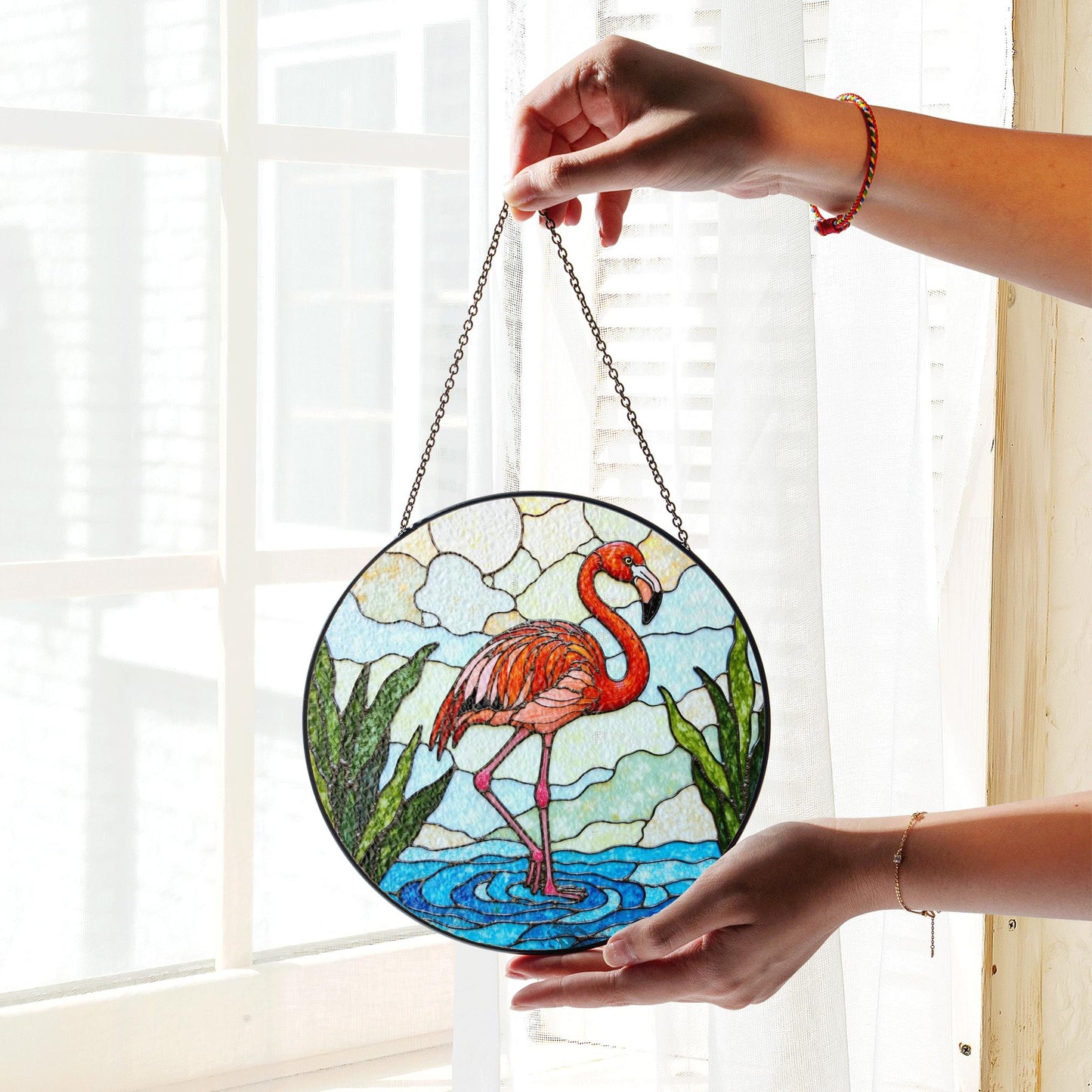 Pink Flamingo Stained Glass Suncatcher Window Decor for Nature Lovers Mothers Day Gift