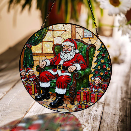 Santa Claus Christmas Window Suncatcher Stained Glass Ornament Holiday Decor Gift for Grandma Mom Friend
