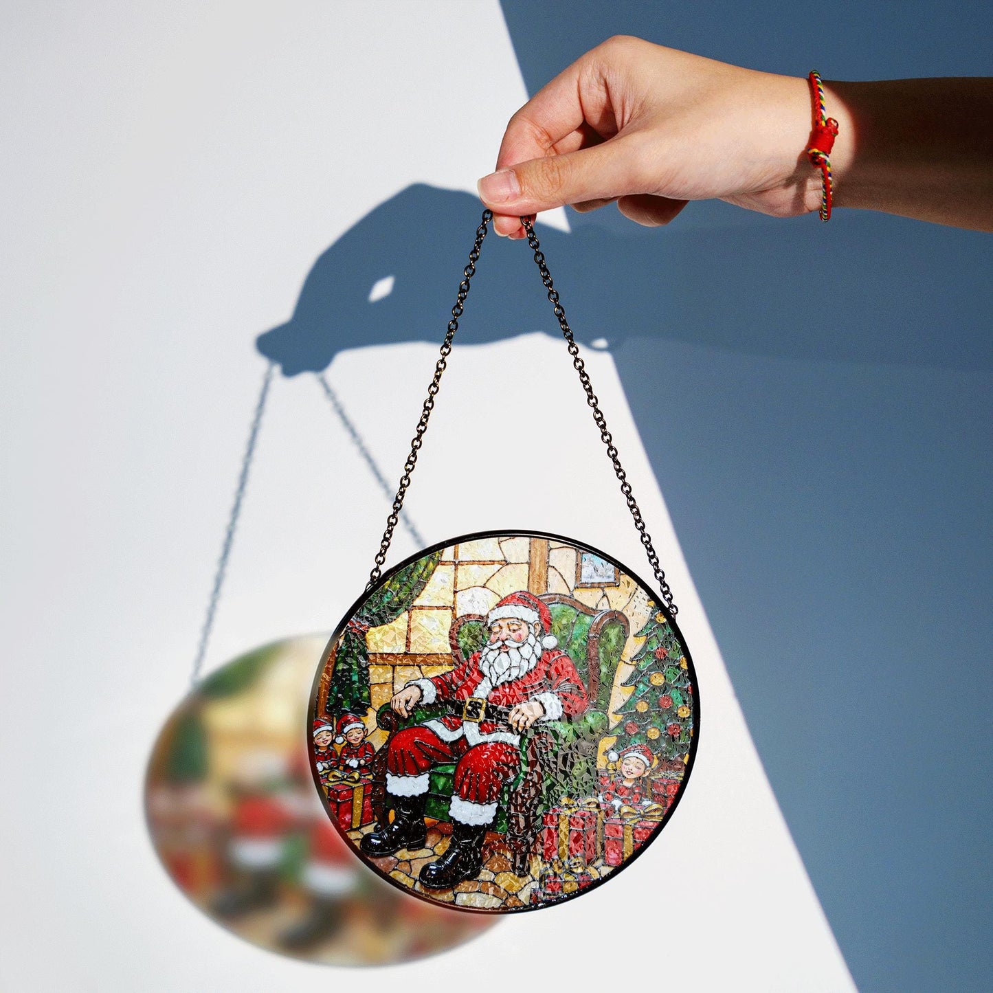 Santa Claus Christmas Window Suncatcher Stained Glass Ornament Holiday Decor Gift for Grandma Mom Friend