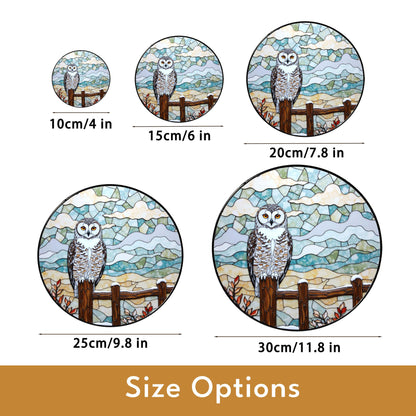 Owl perched on wooden fence stained glass suncatcher rustic window decor gift for bird lovers and nature moms
