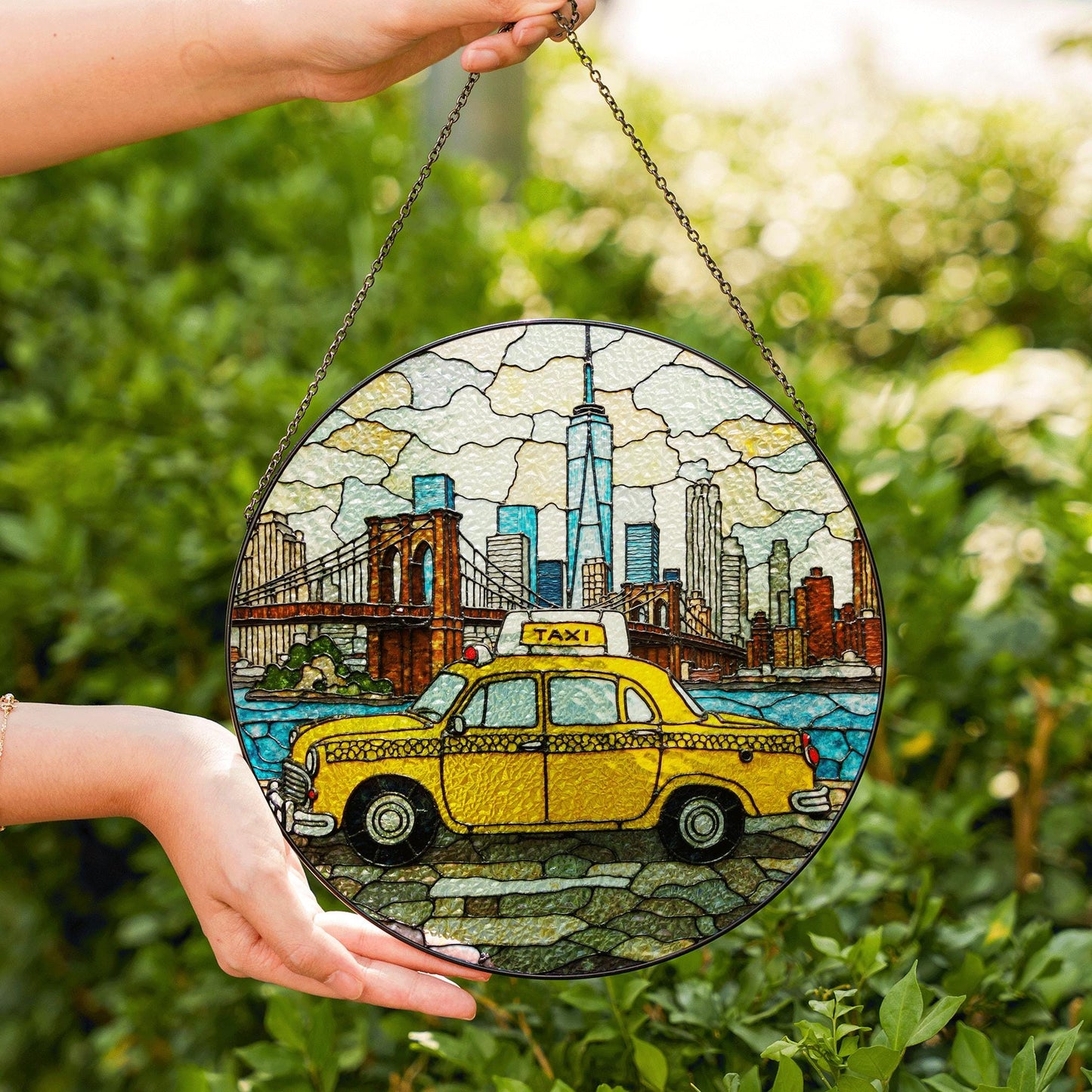 New York City Taxi Skyline Suncatcher Window Hanging Gift for Dad