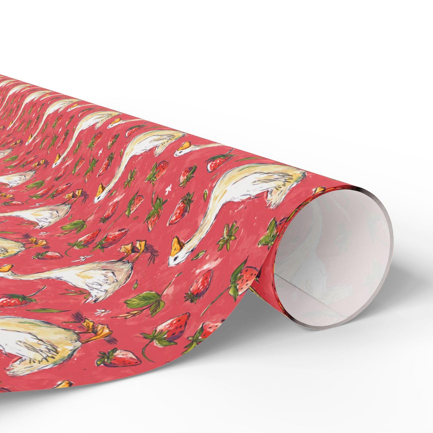 Strawberry Gooses Wrapping Paper for Little Girl Birthday | Adorable Berry Gift Wrap Sheets | Sweet Fruit Party Decor