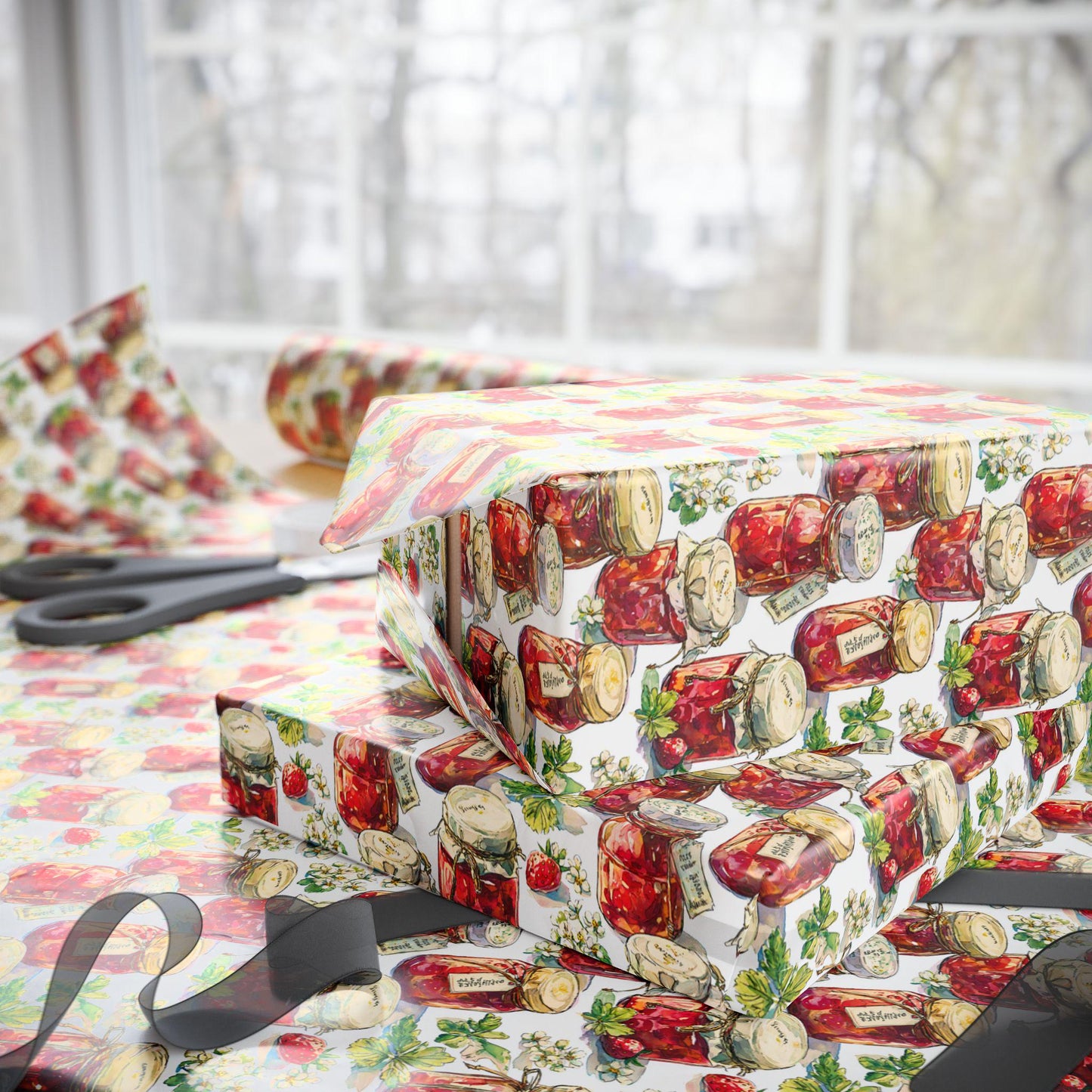 Vintage Strawberry Jam Gift Wrap for Grandmas Moms Birthday | Farmhouse Wrapping Paper for Homemade Gifts & Kitchen Lovers