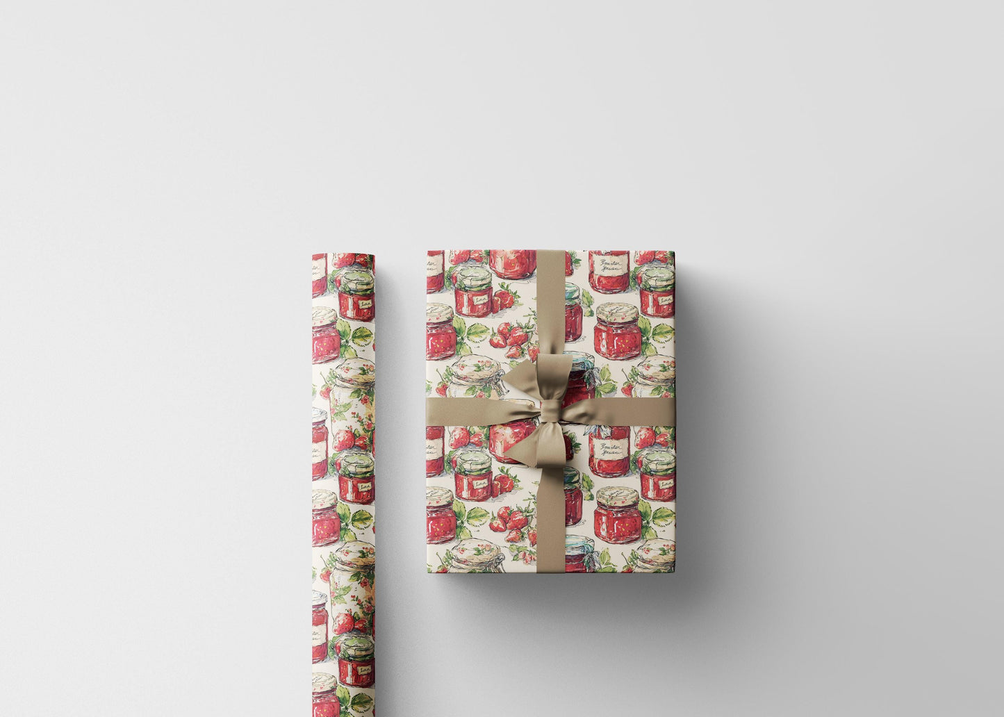 Rustic Strawberry Jam Gift Wrap for Mother's Day Presents | Cute Farmhouse Wrapping Paper for Homemade Jarred Gifts