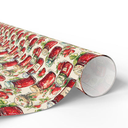 Rustic Strawberry Jam Gift Wrap for Mother's Day Presents | Cute Farmhouse Wrapping Paper for Homemade Jarred Gifts