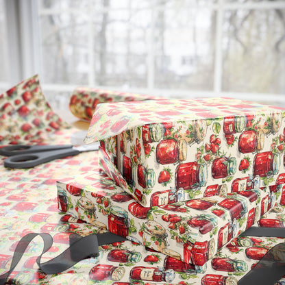 Rustic Strawberry Jam Gift Wrap for Mother's Day Presents | Cute Farmhouse Wrapping Paper for Homemade Jarred Gifts