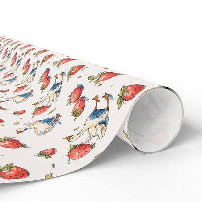 Strawberry Goose Wrapping Paper for Baby Girl Shower Gifts | Sweet Berry Gift Wrap Sheets for Moms | Cute Party Packaging