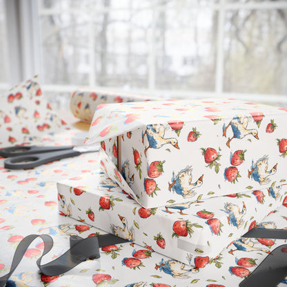 Strawberry Goose Wrapping Paper for Baby Girl Shower Gifts | Sweet Berry Gift Wrap Sheets for Moms | Cute Party Packaging