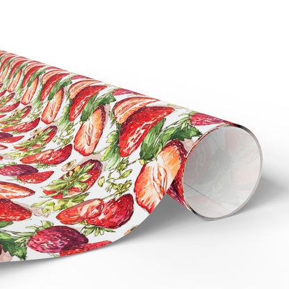 Strawberry Wrapping Paper for Picnic Themed Party Gifts | Pink Fruit Gift Wrap for Summer Birthdays or Showers