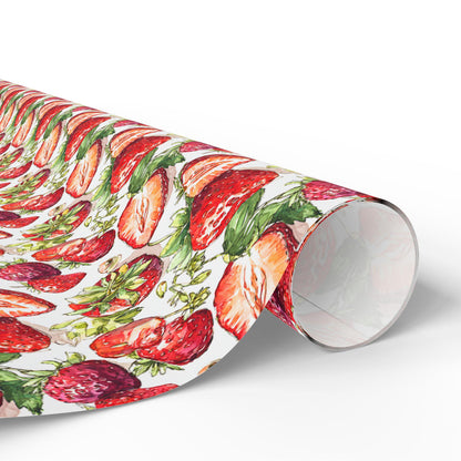 Strawberry Wrapping Paper for Picnic Themed Party Gifts | Pink Fruit Gift Wrap for Summer Birthdays or Showers