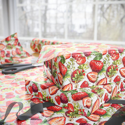 Strawberry Wrapping Paper for Picnic Themed Party Gifts | Pink Fruit Gift Wrap for Summer Birthdays or Showers