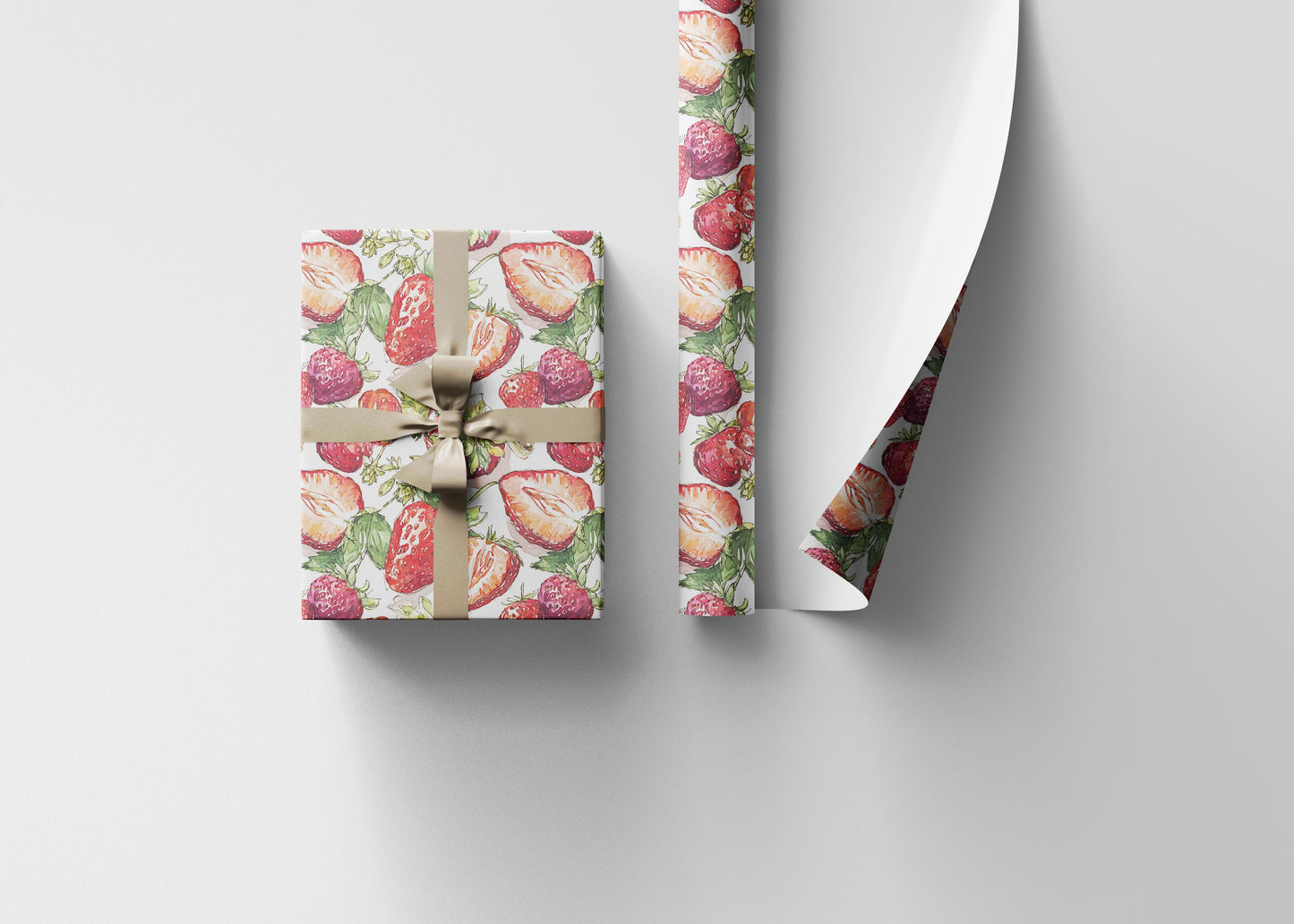 Strawberry Wrapping Paper for Picnic Themed Party Gifts | Pink Fruit Gift Wrap for Summer Birthdays or Showers