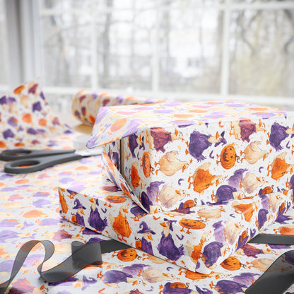 Goose and Pumpkin Halloween Wrapping Paper for October Gifts | Funny Spooky Goose Fall Farm Animal Wrap for Party Treats