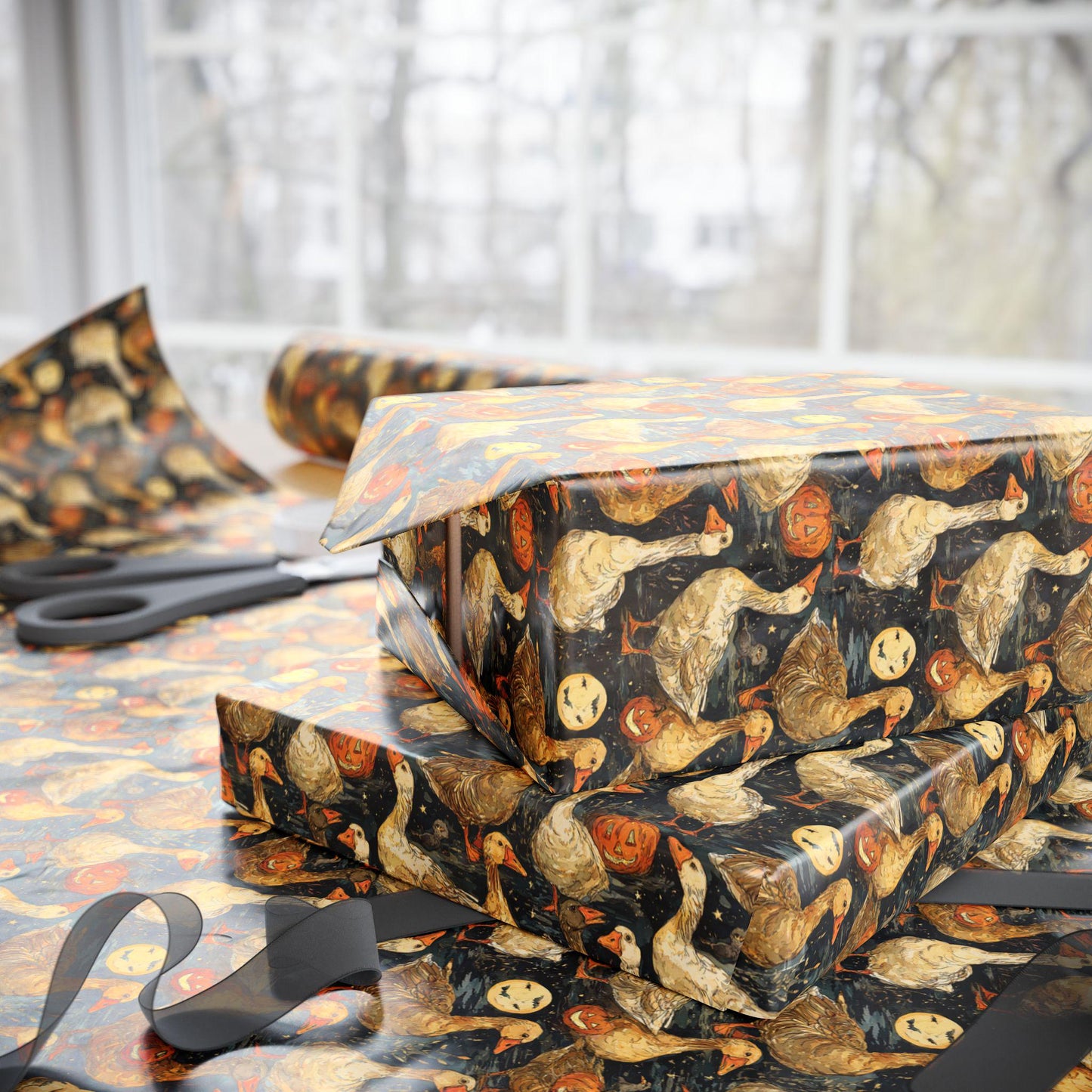 Halloween Goose Wrapping Paper for Autumn Birthdays | Rustic Fall Themed Gift Wrap for Kids, Friends & Family