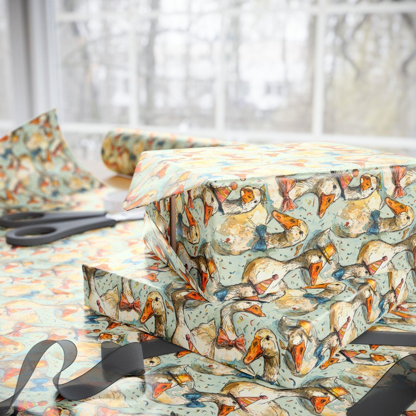 Goose Themed Birthday Wrapping Paper for Teen Girls | Cute Farmhouse Gift Wrap with Floral and Animal Designs