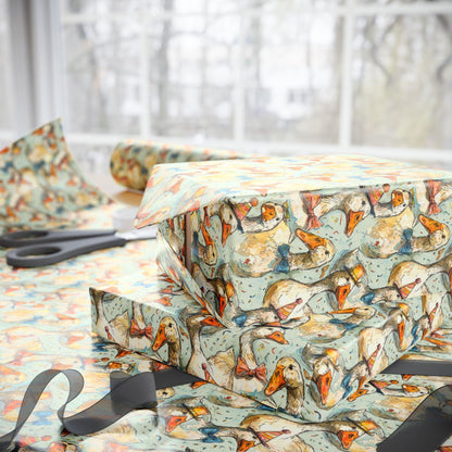 Goose Themed Birthday Wrapping Paper for Teen Girls | Cute Farmhouse Gift Wrap with Floral and Animal Designs