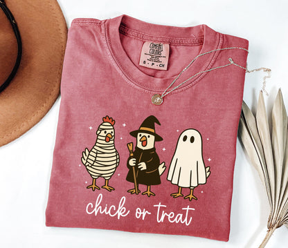 Comfort Colors® Chick Or Treat Shirt,Halloween Shirt, Funny Halloween Tshirt, Cute Halloween, Fall Chicken Shirt Trick Or Treat
