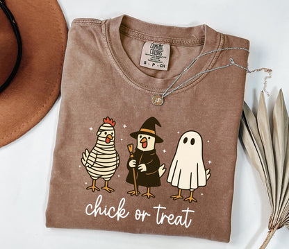 Comfort Colors® Chick Or Treat Shirt,Halloween Shirt, Funny Halloween Tshirt, Cute Halloween, Fall Chicken Shirt Trick Or Treat