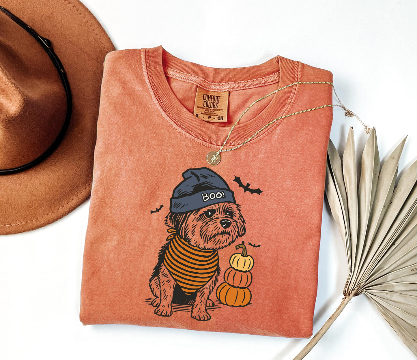 Comfort Colors® Halloween Dog Shirt, Boo Hat Black Dog Shirt, Cute Pumpkin Fall Pet Shirt, Cute Dog in Halloween Costume, Cute Halloween Dog