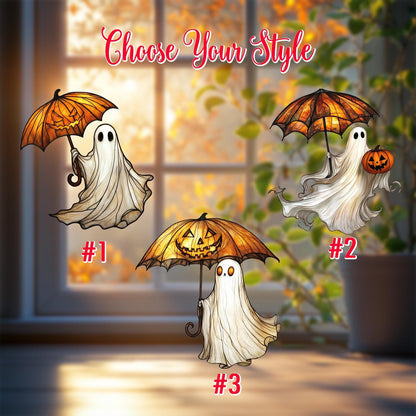 Halloween Ghost Window Hanging – Spooky Pumpkin Umbrella Decoration, Unique Haunted Home Accent and Fun Gift for Halloween Lovers