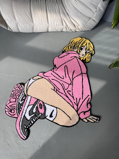Handmade Tufted Anime Girl Rug: Gift for Anime Lovers