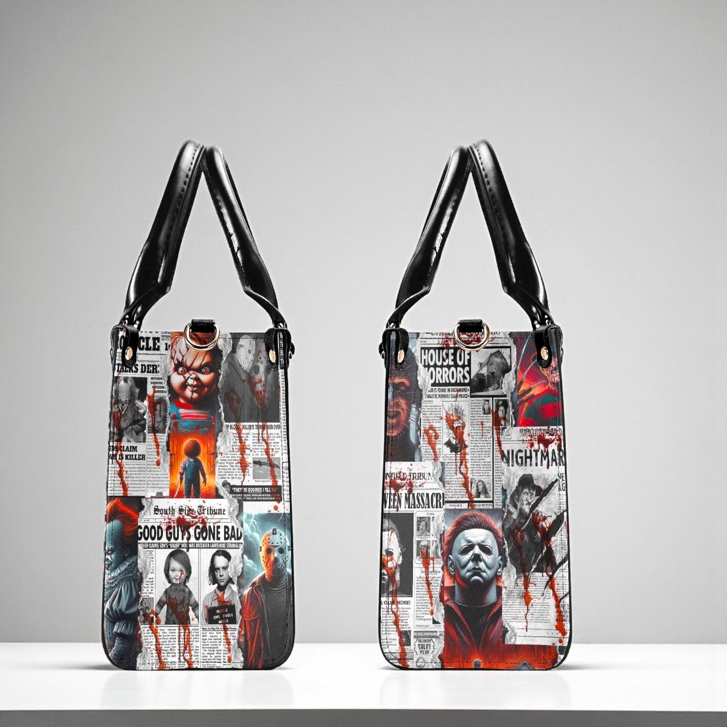 The Horror Gazette, Waterproof Vegan Leather Handbag, Top Handle, High-quality Crossbody Bag, Shoulder bag, Tote Bag, Scary movie lovers