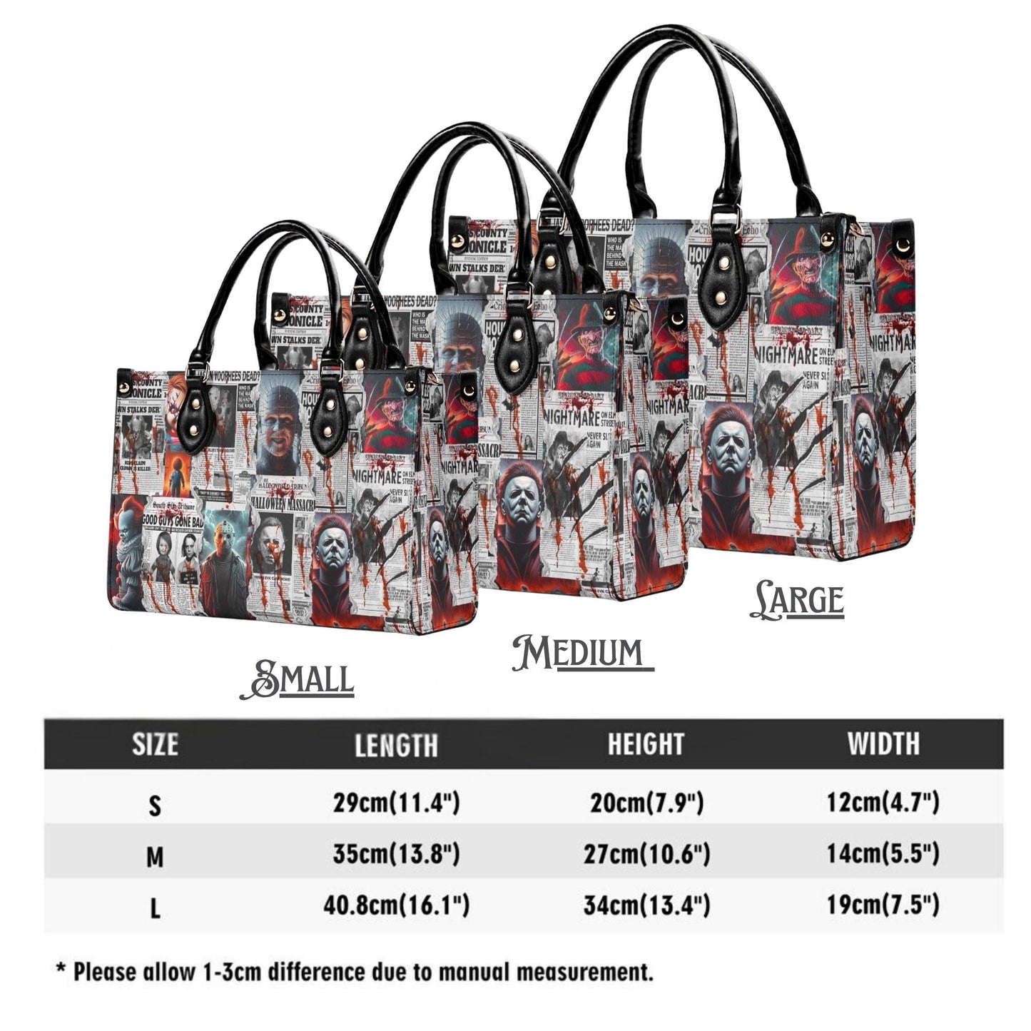 The Horror Gazette, Waterproof Vegan Leather Handbag, Top Handle, High-quality Crossbody Bag, Shoulder bag, Tote Bag, Scary movie lovers