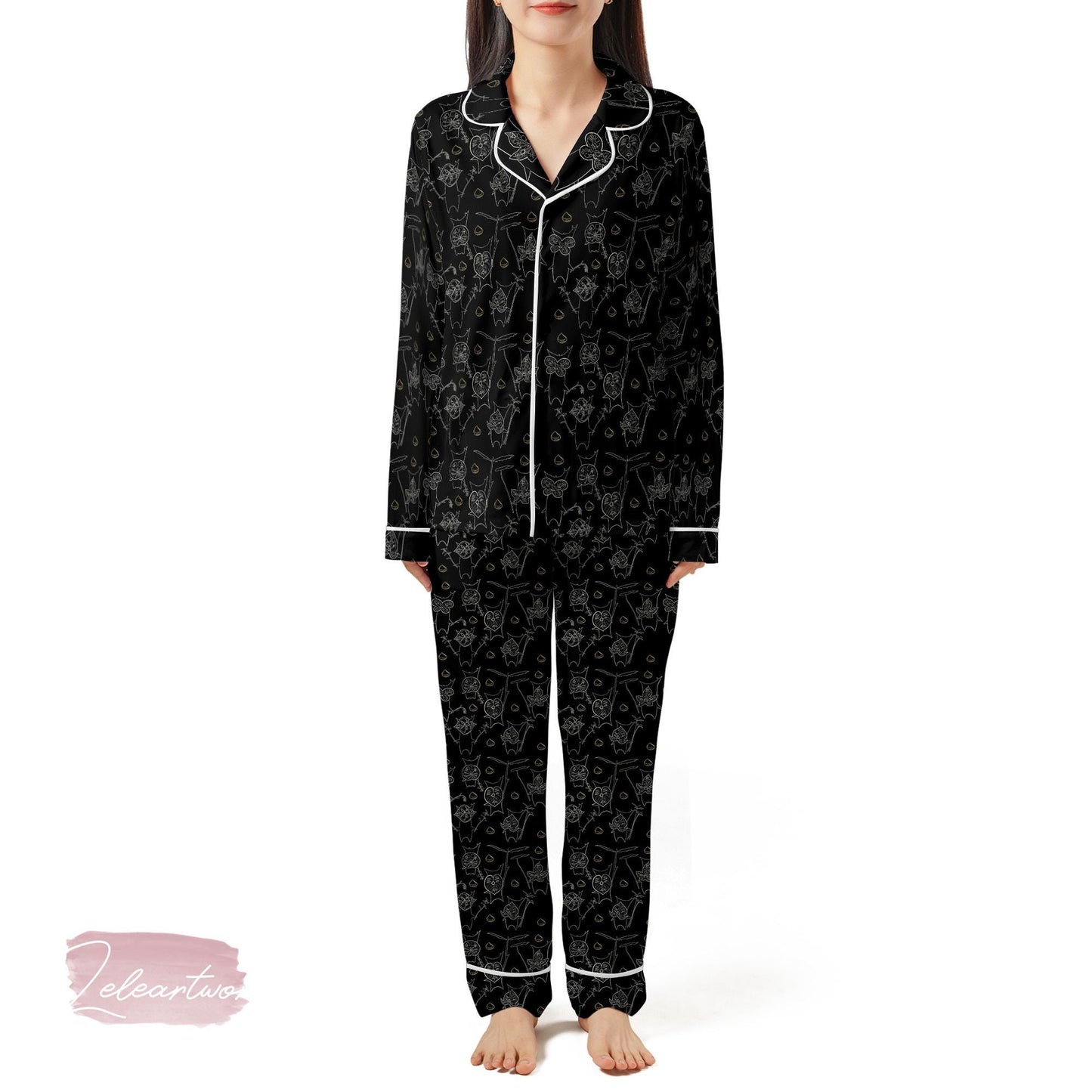 Yahaha Koroks Pajama Set – Zelda-Inspired Black Sleepwear with Forest Spirit Pattern, Cozy Gamer Loungewear Gift
