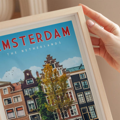 Amsterdam Art Print, Holland Poster, Amsterdam Travel Poster, Amsterdam Gift, The Netherlands Gift, Netherlands Poster, Skyline City Art