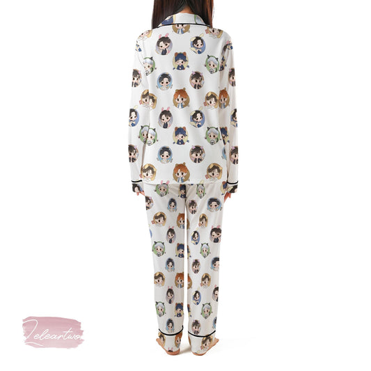 Ateez Chibi Pajama Set – Kpop Short Sleeve Sleepwear Featuring All 8 Members in Cute Outfits, Cozy ATEEZ Fan Gift