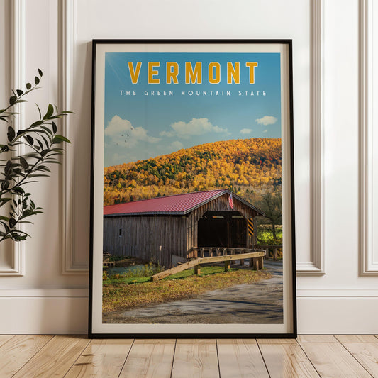 Vermont Travel Poster, Vermont Art Print, Vermont Gift, Vermont Wall Art, Vermont Home Decor, Retro Vermont Canvas
