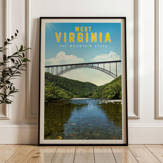 West Virginia Vintage Travel Poster, West Virginia Retro Wall Art, West Virginia State Souvenir Gifts, West Virginia Print Wall Decor