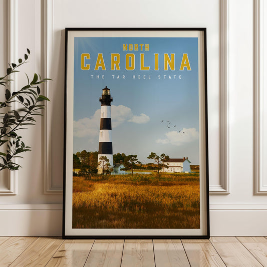 North Carolina Poster, North Carolina Framed Print, North Carolina Wall Art Home Decor, North Carolina Gift, Charlotte Travel Poster