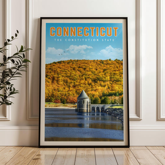 Connecticut Travel Poster, Connecticut Print, Connecticut Wall Art Canvas, Connecticut Gift, Connecticut Map, Hartford Connecticut Postcard