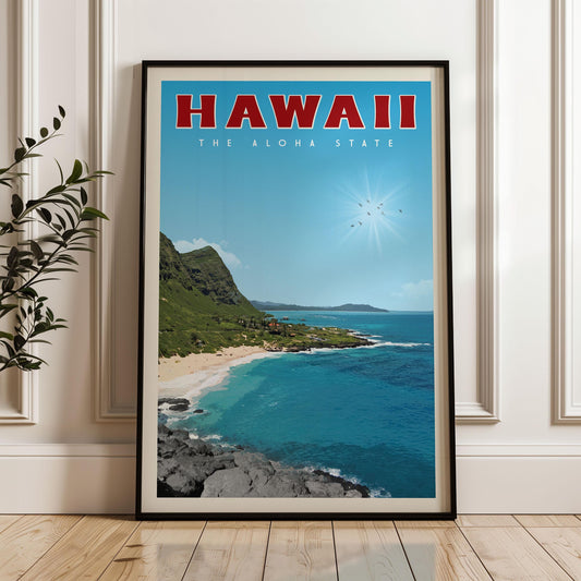 Hawaii Wall Art, Hawaii Travel Poster, Retro Hawaii Travel Print, Rustic Hawaii Map, Vintage Hawaii Surf Print, Hawaii Decor, Hawaii Gift