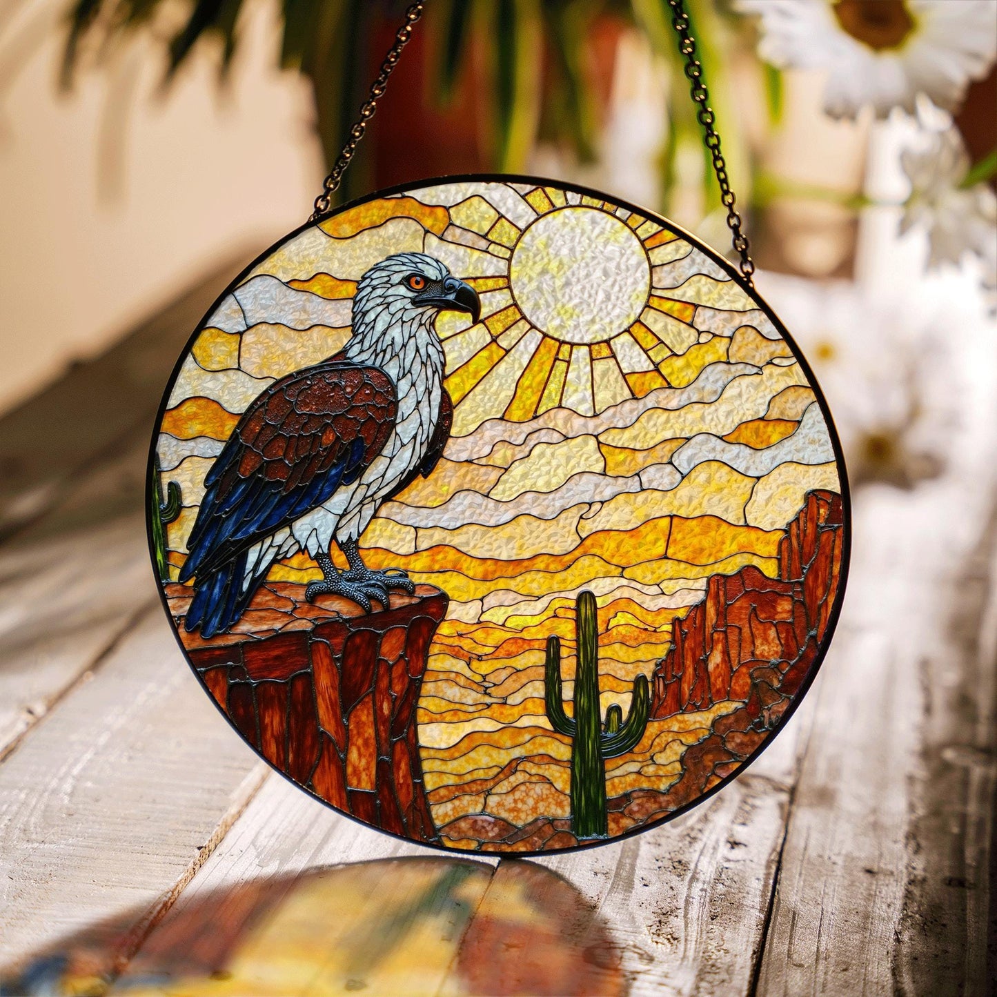 Eagle desert canyon art suncatcher stained glass window decor gift for Independence Day or dad