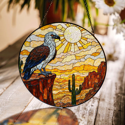 Eagle desert canyon art suncatcher stained glass window decor gift for Independence Day or dad