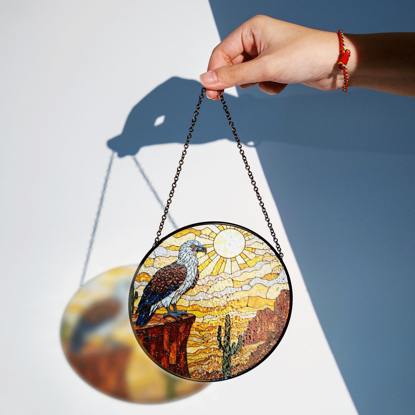 Eagle desert canyon art suncatcher stained glass window decor gift for Independence Day or dad