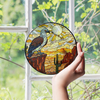 Eagle desert canyon art suncatcher stained glass window decor gift for Independence Day or dad