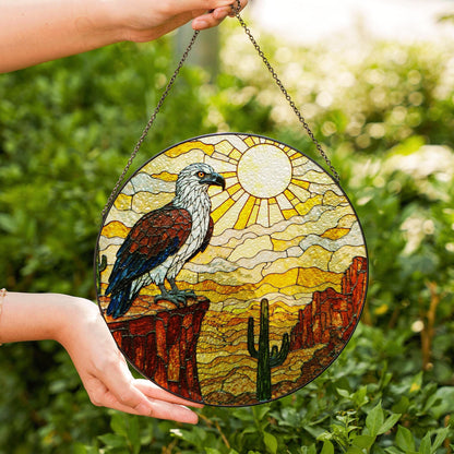 Eagle desert canyon art suncatcher stained glass window decor gift for Independence Day or dad